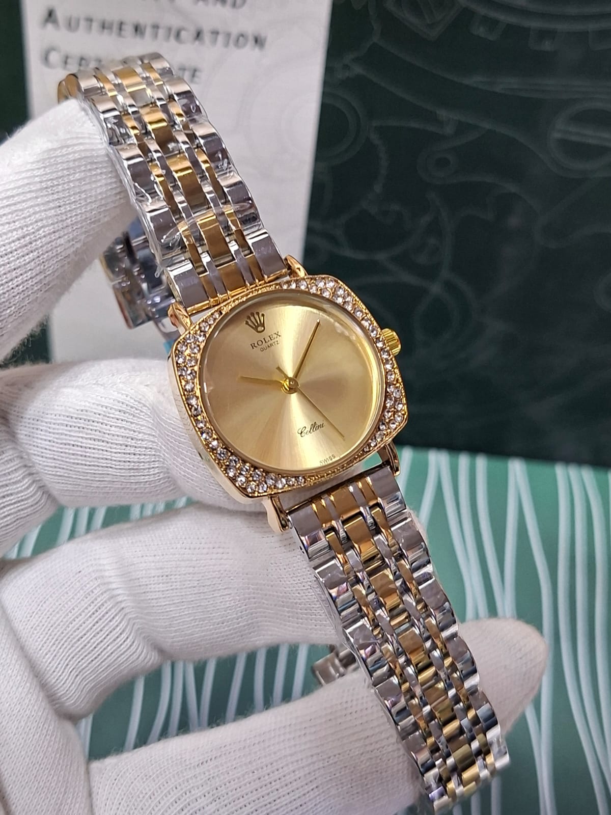 Rolex Cellini Quartz Luxury Gold Dial Watch – Two Tone Bracelet