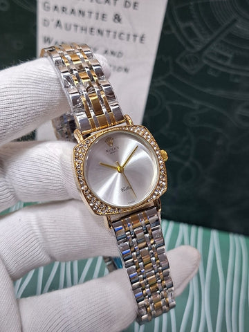 Rolex Cellini Quartz Luxury White Dial Watch – Two Tone Bracelet.