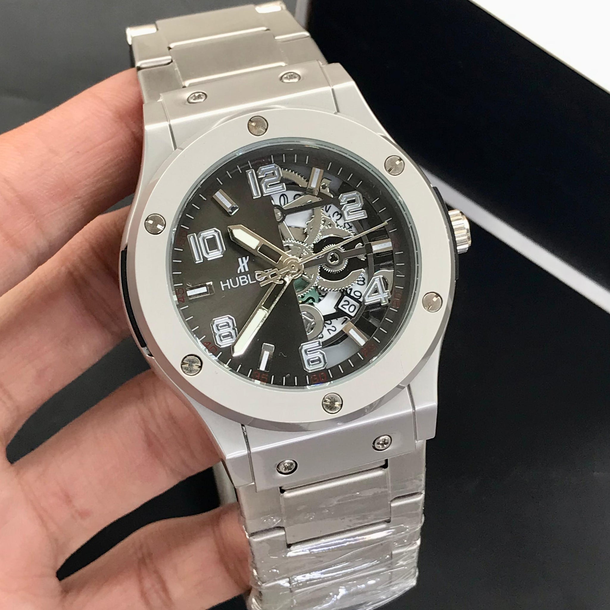HUBLOT Men’s Luxury Skeleton Watch – Heavy Stainless Steel | Date Function | Quartz Movement