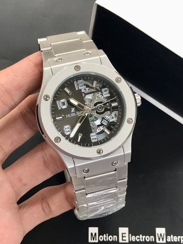 HUBLOT Men’s Luxury Skeleton Watch – Heavy Stainless Steel | Date Function | Quartz Movement