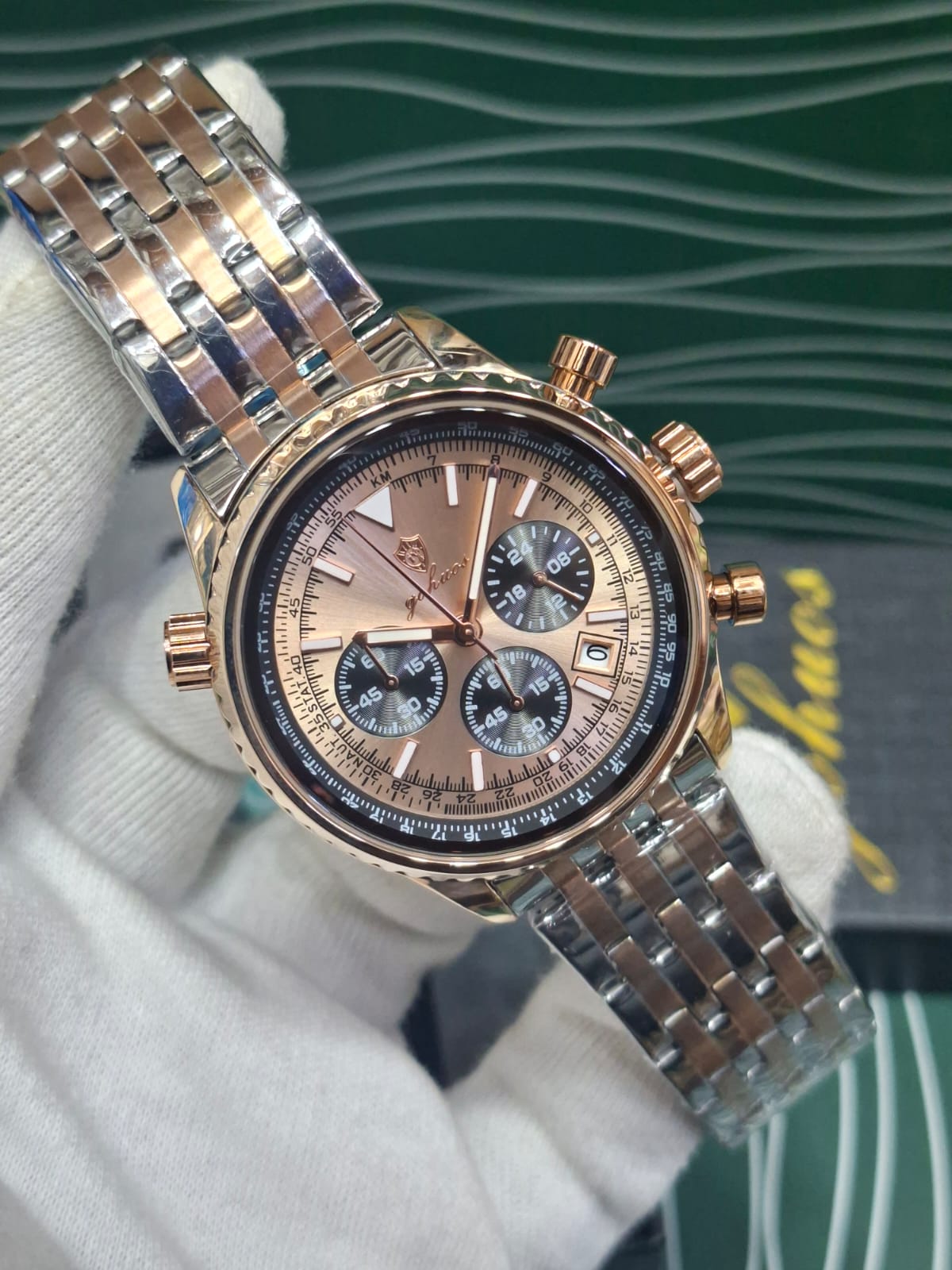 Luxury Stainless Steel Chronograph Rose Gold Dial Men’s Watch