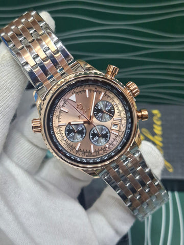 Luxury Stainless Steel Chronograph Rose Gold Dial Men’s Watch