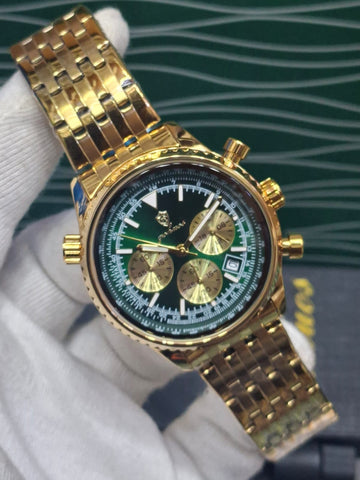 Luxury Stainless Steel Chronograph Emerald Gold Dial Men’s Watch