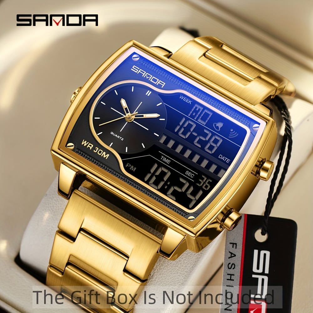 SANDA Luxury Gold Analog-Digital Wristwatch – Dual Display