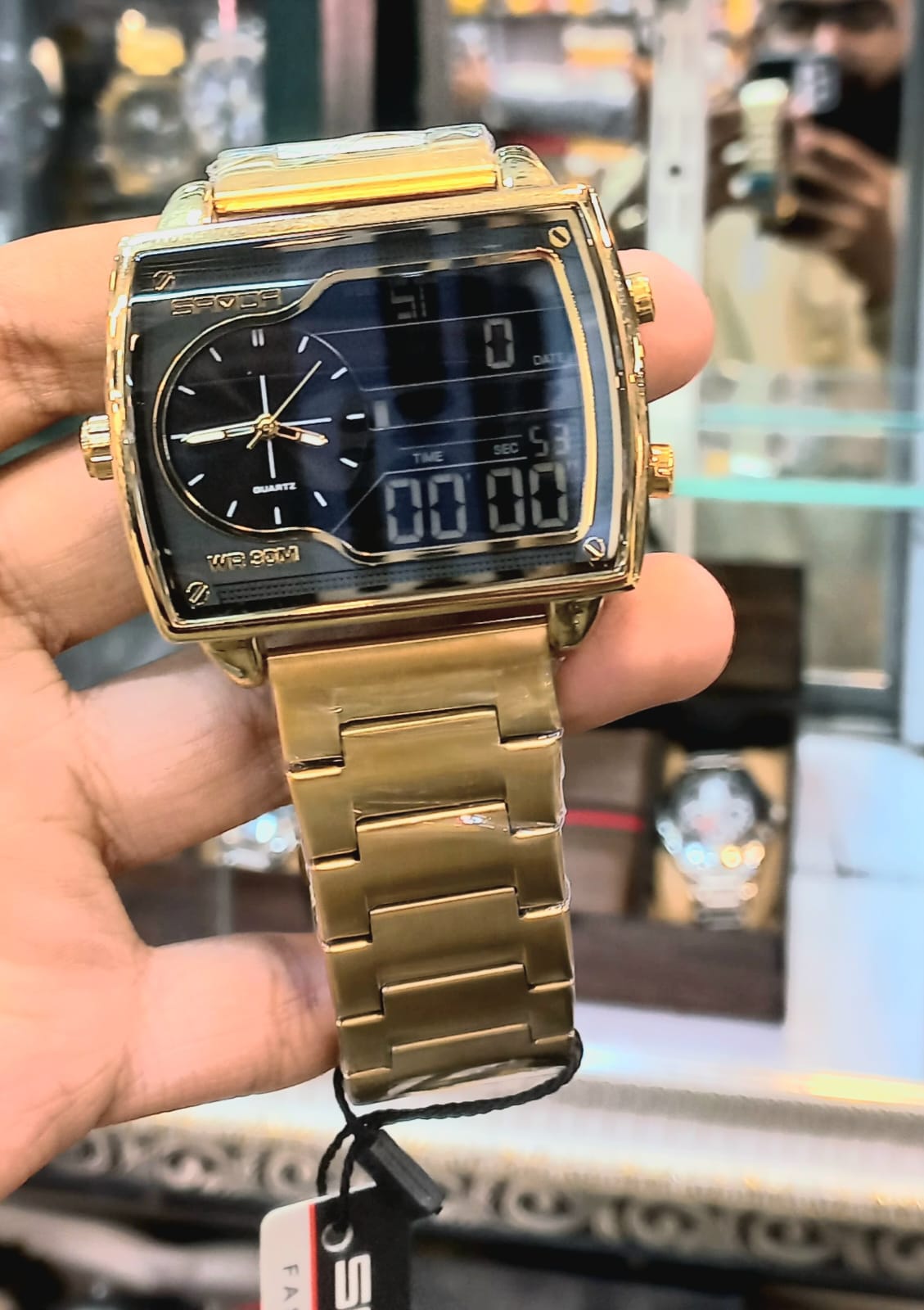 SANDA Gold Dual Display Men’s Watch – Analog & Digital